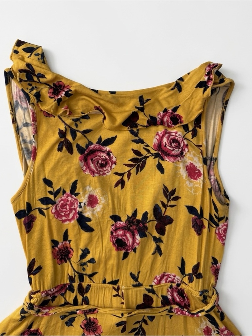 living doll Yellow Floral Wrap Mini Dress with Pink & Purple Blooms - Picture 6 of 9
